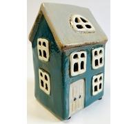 Tealight Candle Holder Housewarming Gift Cottage Ceramic Village Pottery House Ornament (Mini Teal Cottage (13cms))