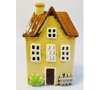 Tealight Candle Holder Housewarming Gift Cottage Ceramic Village Pottery House Ornament (Yellow Picket Fence Cottage (20cm x 12cm))