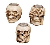 Tealight Candle Holders, Skull Candle Holder, 3PCS Wise See No Evil Hear,No Evil Speak, No Evil,Resin Tea Light Holders Gothic type Candlestick Holders Table Ornament