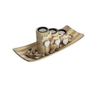 Relaxdays Tealight Holder, 3 Candle Holders with Hearts, Tray & Stones, Table Centrepiece, Lounge & Dining Room, Brown