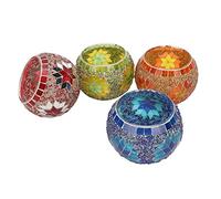Tealight Holders Tea Light 4 Pack Glass Candle 4 Pack Glass Candle Holders Vintage Jar Tea Light Holder Romantic Mosaic Glass Candle Holder Decoration for Home Bar Dinner Mosaic