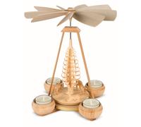 Tealight Pyramid Carved Deer 1-tier, Natural for 4 Tealights