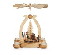 Tealight Pyramid Table Pyramid Forest Motif 1-tier Natural with Tealights