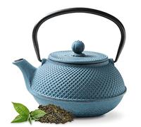 Tealøv Arare CAST Iron TEAPOT 800 ML - with Stainless-Steel Fine-Meshed Infuser - Fully Enamelled Inside - Authentic Japanese Style Hobnail Design - Brews an Aromatic Cup of Tea - Blue