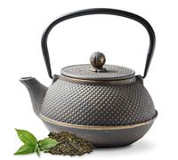 Tealøv Arare CAST Iron TEAPOT 800 ML - with Stainless-Steel Fine-Meshed Infuser - Fully Enamelled Inside - Authentic Japanese Style Hobnail Design - Brews an Aromatic Cup of Tea - Gold