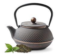 Tealøv Arare CAST Iron TEAPOT 800 ML - with Stainless-Steel Fine-Meshed Infuser - Fully Enamelled Inside - Authentic Japanese Style Hobnail Design - Brews an Aromatic Cup of Tea - Copper
