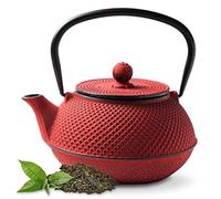 Tealøv Arare CAST Iron TEAPOT 800 ML - with Stainless-Steel Fine-Meshed Infuser - Fully Enamelled Inside - Authentic Japanese Style Hobnail Design - Brews an Aromatic Cup of Tea - Japanese Red