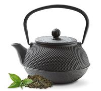 Tealøv Arare CAST Iron TEAPOT 800 ML - with Stainless-Steel Fine-Meshed Infuser - Fully Enamelled Inside - Authentic Japanese Style Hobnail Design - Brews an Aromatic Cup of Tea - Black
