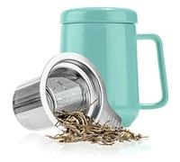 Tealyra - Peak Ceramic Turquoise Tea Cup Infuser - 580ml - Large Tea High-Fired Ceramic Mug with Lid and Stainless Steel Infuser - Tea-for-One Perfect Set for Office and Home Uses