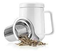 Tealyra - Peak Ceramic White Tea Cup Infuser - 580ml - Large Tea High-Fired Ceramic Mug with Lid and Stainless Steel Infuser - Tea-for-One Perfect Set for Office and Home Uses
