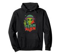 Team Alien Funny Green Extraterrestrial Peace Sign Cartoon Pullover Hoodie