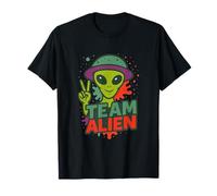 Team Alien Funny Green Extraterrestrial Peace Sign Cartoon T-Shirt