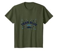 Team Blue Mustache Baby Shower Celebration T-Shirt, Kids, Olive, 2 Years