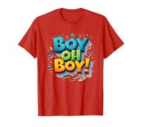Team Boy Oh Boy! Playful Sports & Adventure Theme T-Shirt, Men, Red, XL