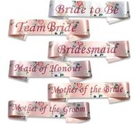 Team Bride Hen Party Sash (Pack of 1) - Rose Gold Satin Floral Sash with Pink Text for Women and Girls Bachelorette Parties - Bridal Party Favours - Wedding Accessories