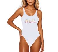 Team Bride One Piece Swimsuit for Women Sexy Backless Swimming Costume, Deep V Bride Print Monokinis High Cut Swimwear Tummy Control Bathing Suit Bridal Beach Costume for Hen Party White