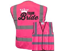 Team Bride! Pink Hi Vis Vest -Ideal For Hen Do & Hen Nights Party Or Wedding Small