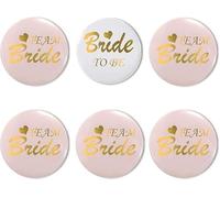 Team Bride Wedding Badges - Elegant Bridal Party Accessories with Secure Fastening, Enamel Metal Pins for Bachelorette Party, Bridesmaid Gifts (Pink & White, 6-Piece Set)