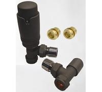 Team Controls Anthracite Grey Angled Thermostatic Radiator Valves & Lockshield 10mm Pack Set-inc 2no. 10mm Inset reducers