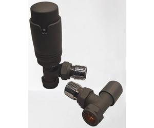 Team Controls Anthracite Grey Angled TRV Thermostatic Radiator Valve & Lockshield 15mm Pack Set Pair