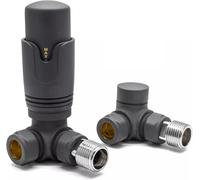 Team Controls Anthracite Grey Corner TRV Thermostatic Radiator Valve & Lockshield 15mm Pack Set Pair