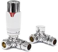Team Controls Designer Corner Thermostatic Radiator Valve & Towel Rail valves TRV with Lockshield Chrome White 15mm x 1/2"