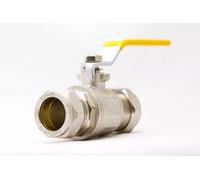 Team Controls Gas Ball Valve Yellow Lever Handle 15mm Compression Full Bore Wras Approved Fitting