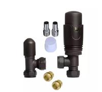 Team Controls Matt Black Angled Thermostatic Radiator Valves TRV & Lockshield 8mm Set- inc 2no. 8mm Inset reducers