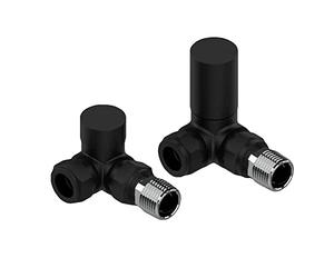 Team Controls Matt Black Corner Towel Rail Radiator Rad Valves Angled Pair 15mm x 1/2'' KT