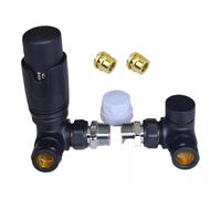 Team Controls Matt Black Corner TRV Thermostatic Radiator Valves Angled Set Pair 10mm- inc 2no. 10mm Inset reducers