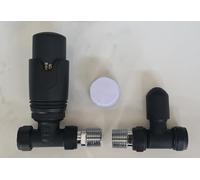 Team Controls Matt Black Straight Towel Rail Thermostatic Radiator Valves TRV & Lockshield Pack Set Pair TC-TRVSB