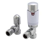Team Controls Thermostatic Radiator Valve 15mm x 1/2'' Angled TRV Lockshield Pack Chrome/White