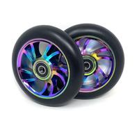 Team Dogz Pair 110mm Stunt Scooter Wheels With Rainbow Neochrome Alloy Core and ABEC9 Bearings