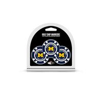 Team Golf NCAA Michigan Wolverines 3 Pack Golf Chip Ball Markers, Poker Chip Size with Pop Out Smaller Double-Sided Enamel Markers