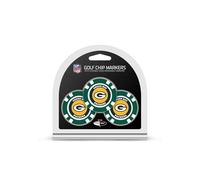 Team Golf NFL Green Bay Packers 3 Pack Golf Chip Ball Markers, Poker Chip Size with Pop Out Smaller Double-Sided Enamel Markers
