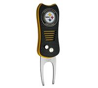 Team Golf NFL Pittsburgh Steelers Retractable Divot Tool with Double-Sided Magnetic Ball Marker, Features Patented Single Prong Design, Causes Less Damage to Greens