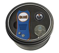 Team Golf NHL Edmonton Oilers Tin Gift Set with Retractable Divot Tool, Cap Clip, and Ball Marker Gift Set, Cap Clip, & 2 Double-Sided Enamel Ball Markers, Patented Design, Less Damage to Greens