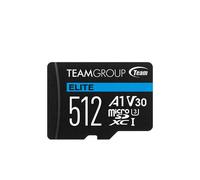 Team Group ELITE A1. Capacity: 512 GB Flash card type: MicroSDXC Internal memory type: UHS-I Read speed: 90 MB/s Write speed: 45 MB/s UHS Speed Class: Class 3 (U3) Video Speed Class: V30