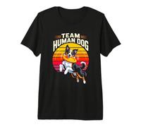Team Human Dog Frisbee Retro Border Collie Sunset Premium T-Shirt