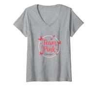 Team Pink Its a Girl Baby Shower Butterfly Celebration V-Neck T-Shirt, Women, Heather Grey, XXL