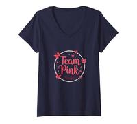 Team Pink Its a Girl Baby Shower Butterfly Celebration V-Neck T-Shirt, Women, Navy, S