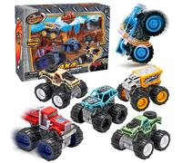 Team Power Monster Trucks Toys for Boys and Girls 4-Wheel Drive Friction Powered 6-Pack Push and Go Toy Cars with Giant Wheels 360 Crazy Stunts