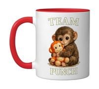 Team Punch The Monkey - Coffee Tea Milk Cups,Hugging Plush Ceramic Mug,Lonely Punch Hugs Mama Monkey, Personalized Ceramic Coffee Cup for Family and Loved Ones Animal Lover Gift