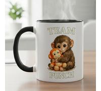 Team Punch The Monkey - Coffee Tea Milk Cups,Hugging Plush Ceramic Mug,Lonely Punch Hugs Mama Monkey, Personalized Ceramic Coffee Cup for Family and Loved Ones Animal Lover Gift