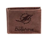 Team Sports America NFL Miami Dolphins Brown Wallet | Bi-Fold | Officially Licensed Stamped Logo | Made of Leather | Money and Card Organizer | Gift Box Included, Miami Dolphins, Bi-Fold/Brown,