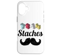 Team Staches Funny Gender Reveal Party Team Boy Baby Blue Case for iPhone 16 Plus