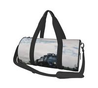 Team Train Large Round Travel Duffel Bag,Extra Large Capacity Foldable Gym Bag with Removable Shoulder Strap,Durable Canvas Carry-On Bag for Sports