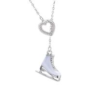 TEAMER 3D Turquoise Crystal Ice Skate Necklace Figure Skating Heart Pendant Skater Necklace Inspirational Jewelry For Women, 20*18mm, Stainless Steel, No Gemstone