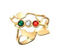 TEAMER Adjustable Flag Color Rhinestone Iran Map Ring, Stainless Steel, No Gemstone