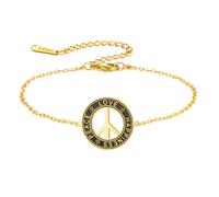 TEAMER Adjustable Peace Sign Symbol Bracelet Stainless Steel Peace Love Happiness Bracelet Hippie Jewelry For Women, One Size, Stainless Steel, no gemstone
